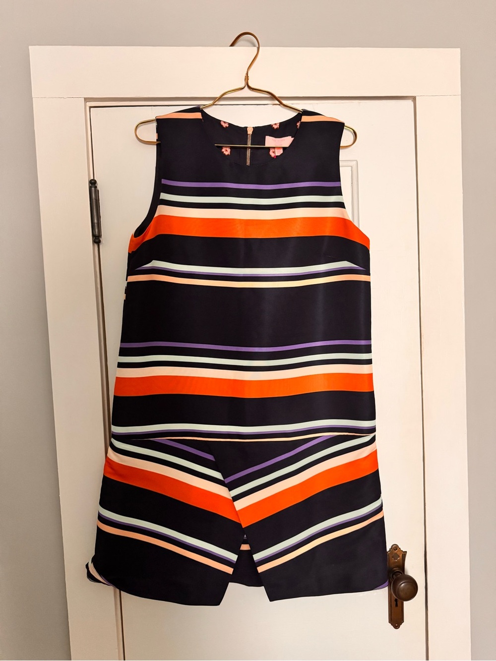 Ted Baker London Damica Striped Mini Dress in Black, Orange, Purple, Cream NWT